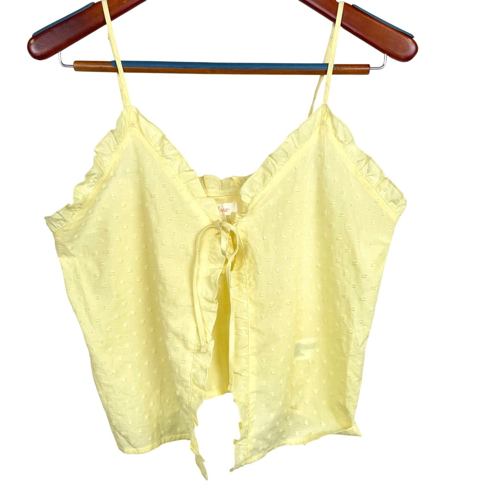 Camisole Tank Sz M %100 Cotton Butter Yellow Cottage Fairy Coquette Ruffle Boho